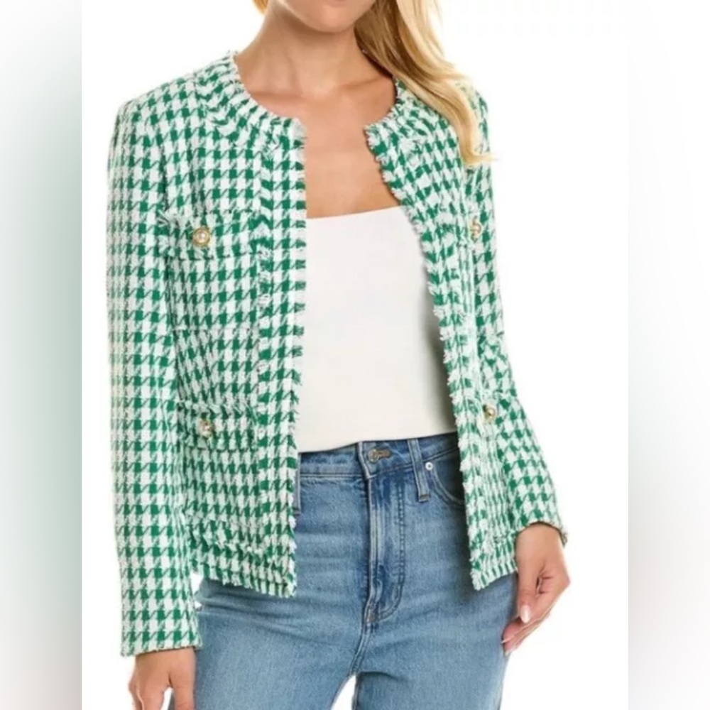 NWT ⚜️💚⚜️ NANETTE NANETTE LEPORE ELIOT HOUNDSTOOTH JACKET IN GREEN - Picture 1 of 5